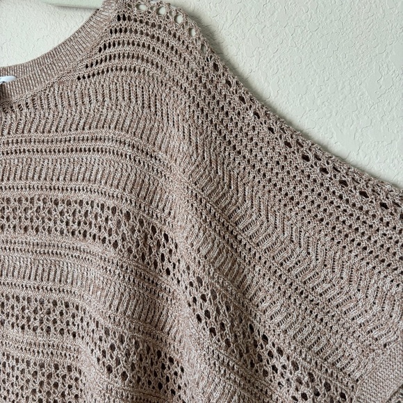 J. Jill Light Open-Stitch Poncho Sweater Cotton Blend Tan Beige sz S-L - Picture 10 of 11